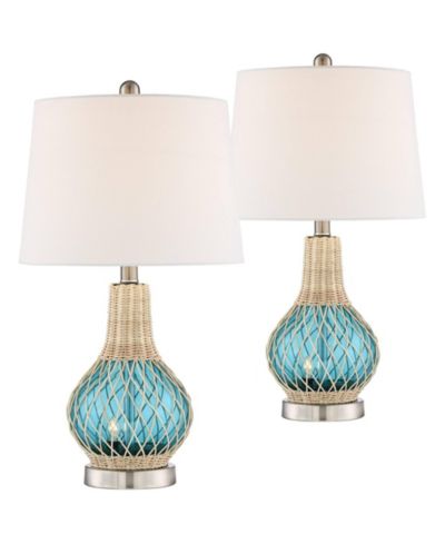 360 Lighting Alana 22 3/4" High Small Modern Coastal Accent Table Lamps Set of 2 LED Night Light Glass Living Room Bedroom