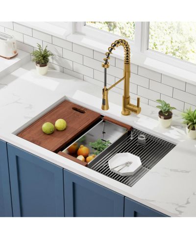 BUSDAYS 32 x 18 inch Undermount Workstation Sink, Stainless Steel Single Bowl Kitchen Sink 18 Gauge