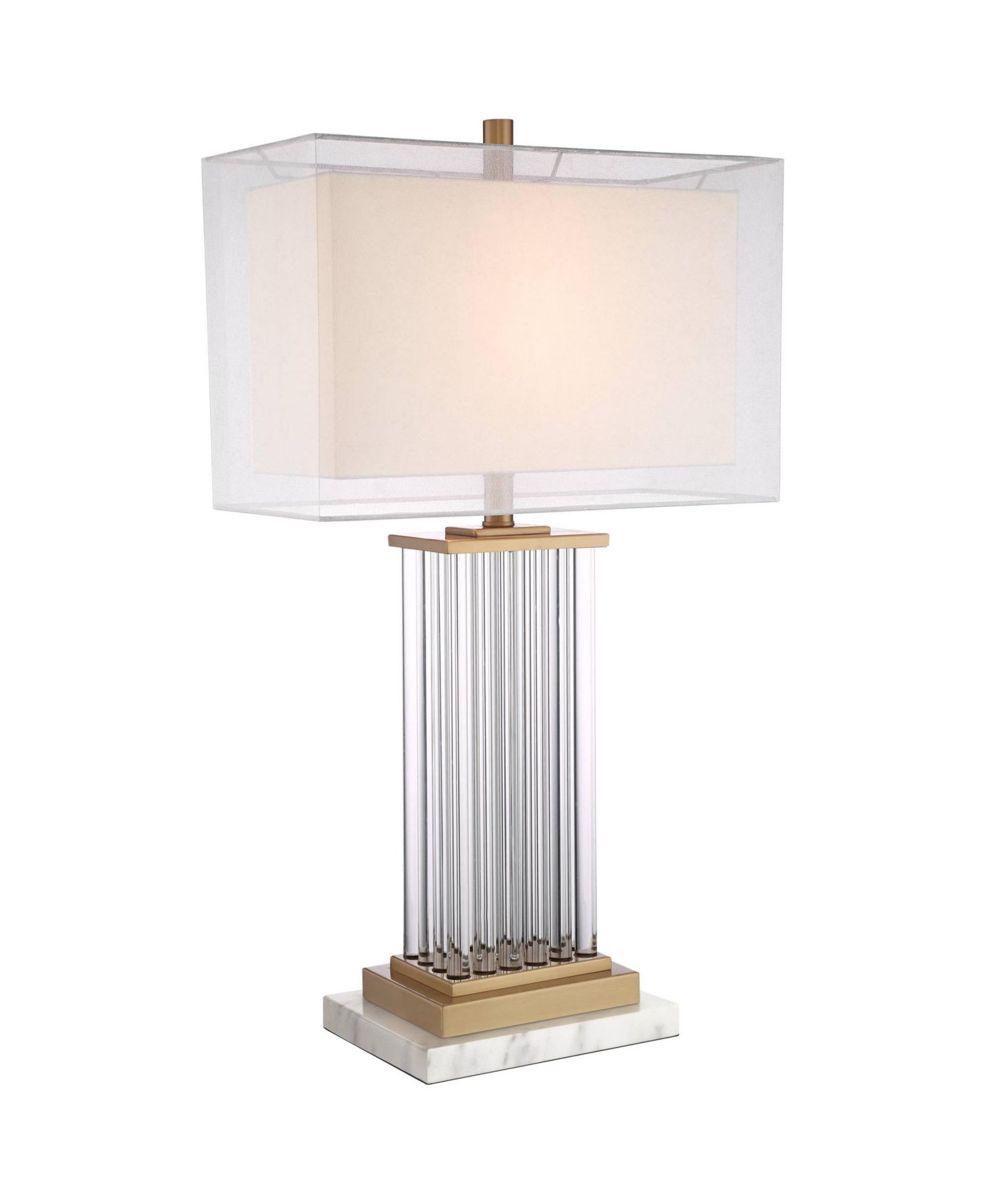 Vienna Full Spectrum Darcia Modern Table Lamp with White Riser Tall Crystal Sheer Outer Linen Inner Shade for Bedroom Living Room Bedside