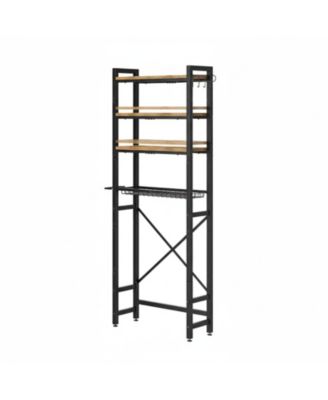 YIGII Over The Toilet Storage Rack 7 Tier Bathroom Organizer With Side Shelf Hooks Paper Holder Freestanding Quick Install