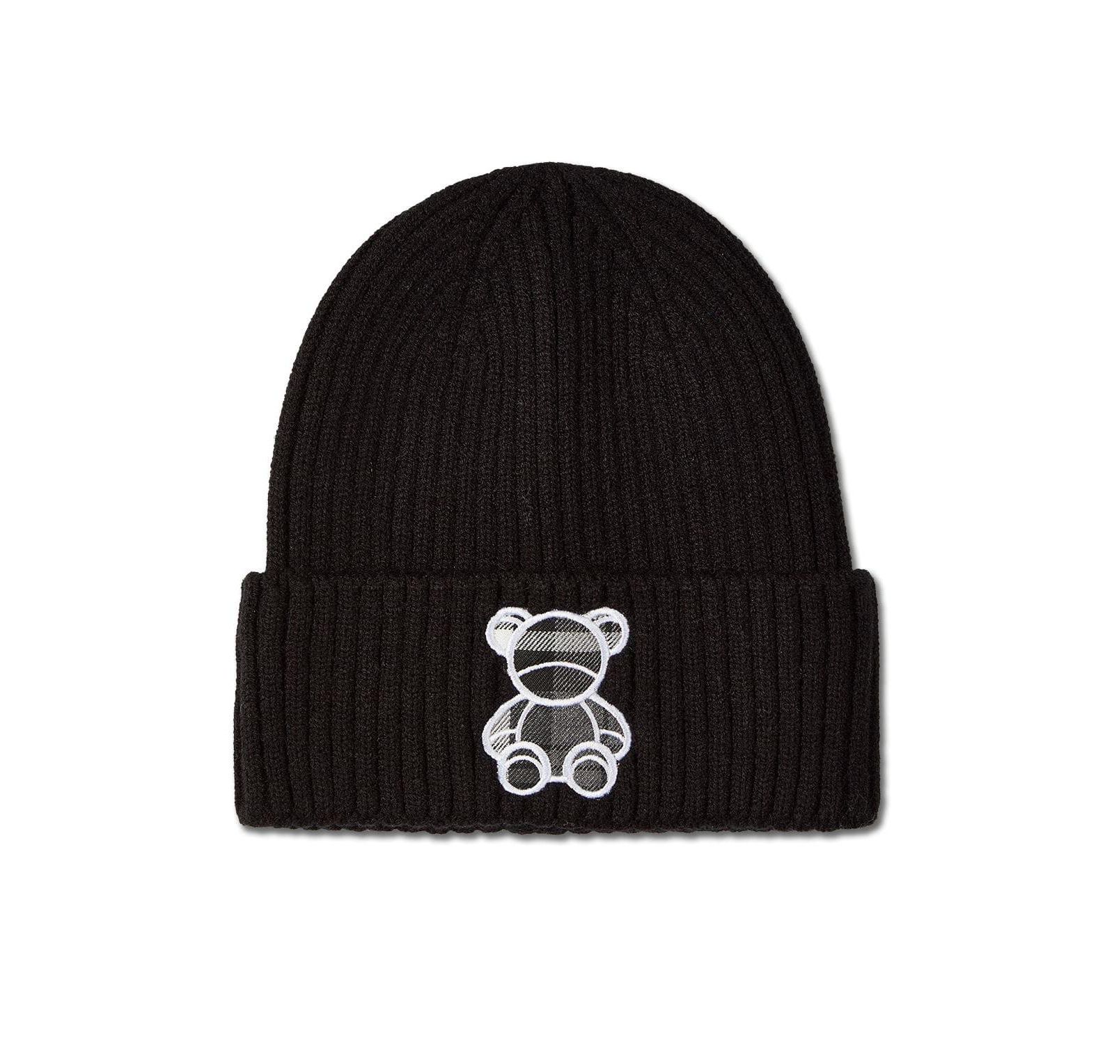 MeMoi Toddler "Plaid Bear" Ribbed Rayon-Blend Embroidered Beanie