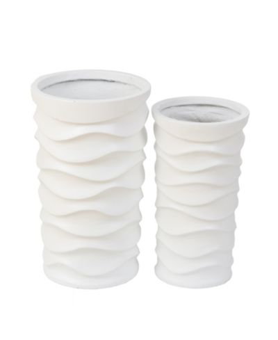 LuxenHome Set of 2 Waves Tall Round MgO Planters