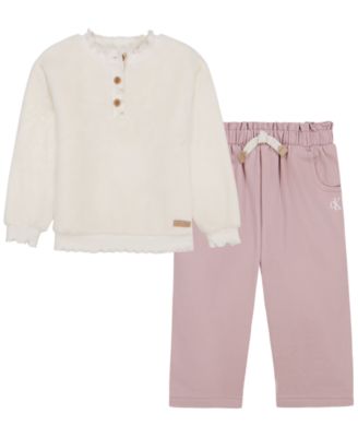Комплект из топа с начесом и длинным рукавом и брюк для девочек Calvin Klein, 2 предмета