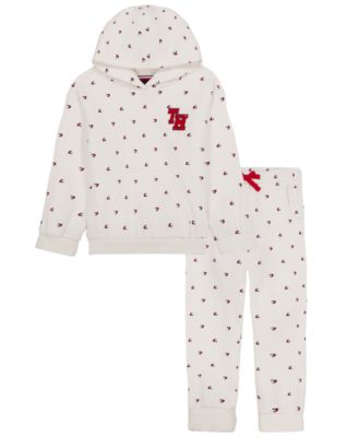 Tommy Hilfiger Baby Girls' Hooded Fleece Long-Sleeve Sweatshirt and Jogger Pants, 2-Piece Set