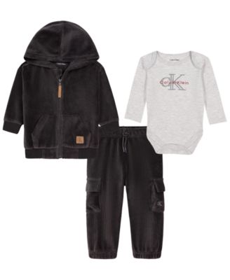 Calvin Klein Baby Boys' Cotton-Blend Zip-Up Hooded Jacket, Bodysuit and Joggers, 3-Piece Set