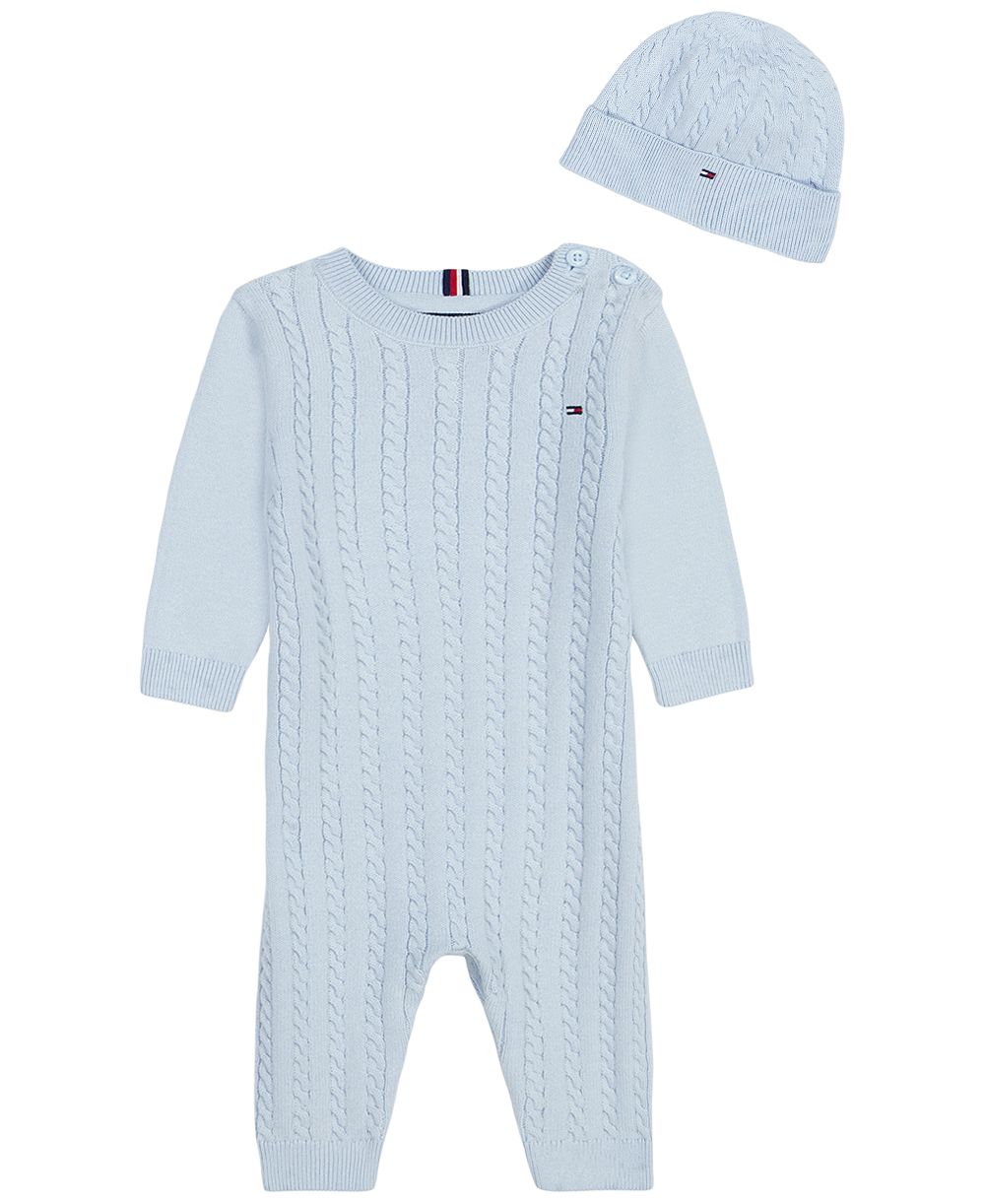 Комплект Tommy Hilfiger Baby Boys' Cable-Knit Long-Sleeve Coverall и шапка, 2-Piece Set