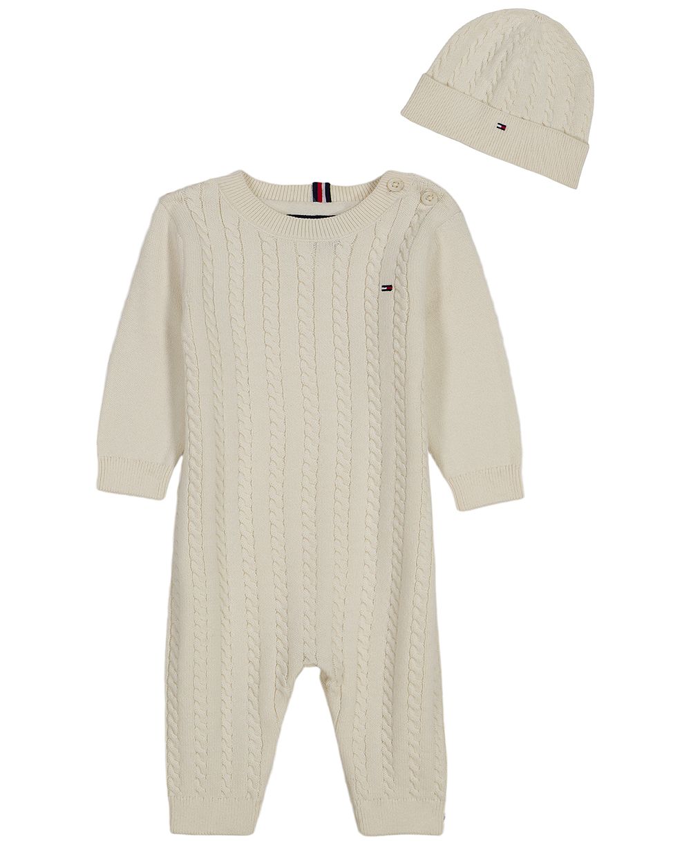 Tommy Hilfiger Baby Boys' Cable-Knit Long-Sleeve Coverall and Hat, 2-Piece Set