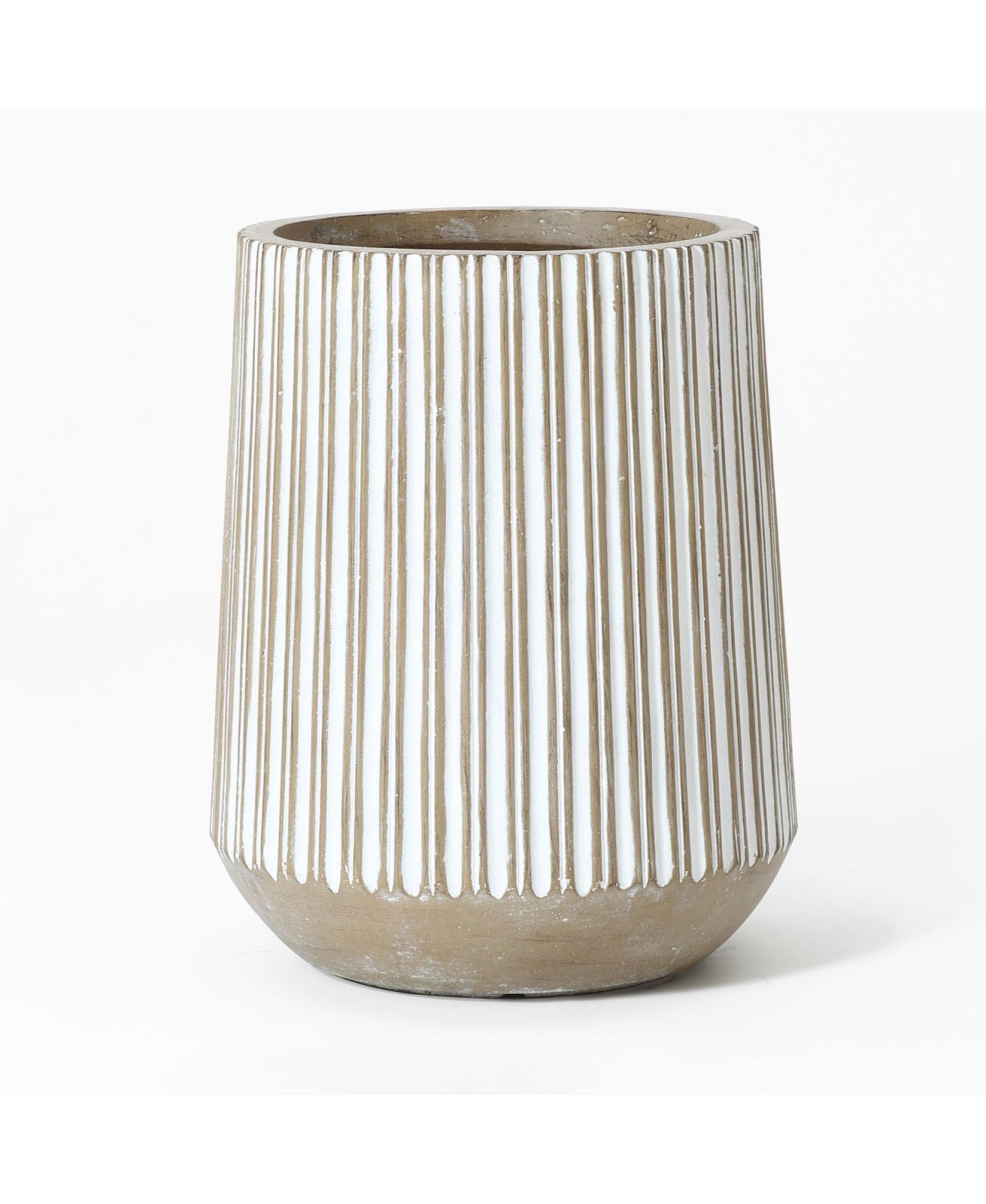 LuxenHome 12.6-Inch Round Brown and White Striped MgO Planter