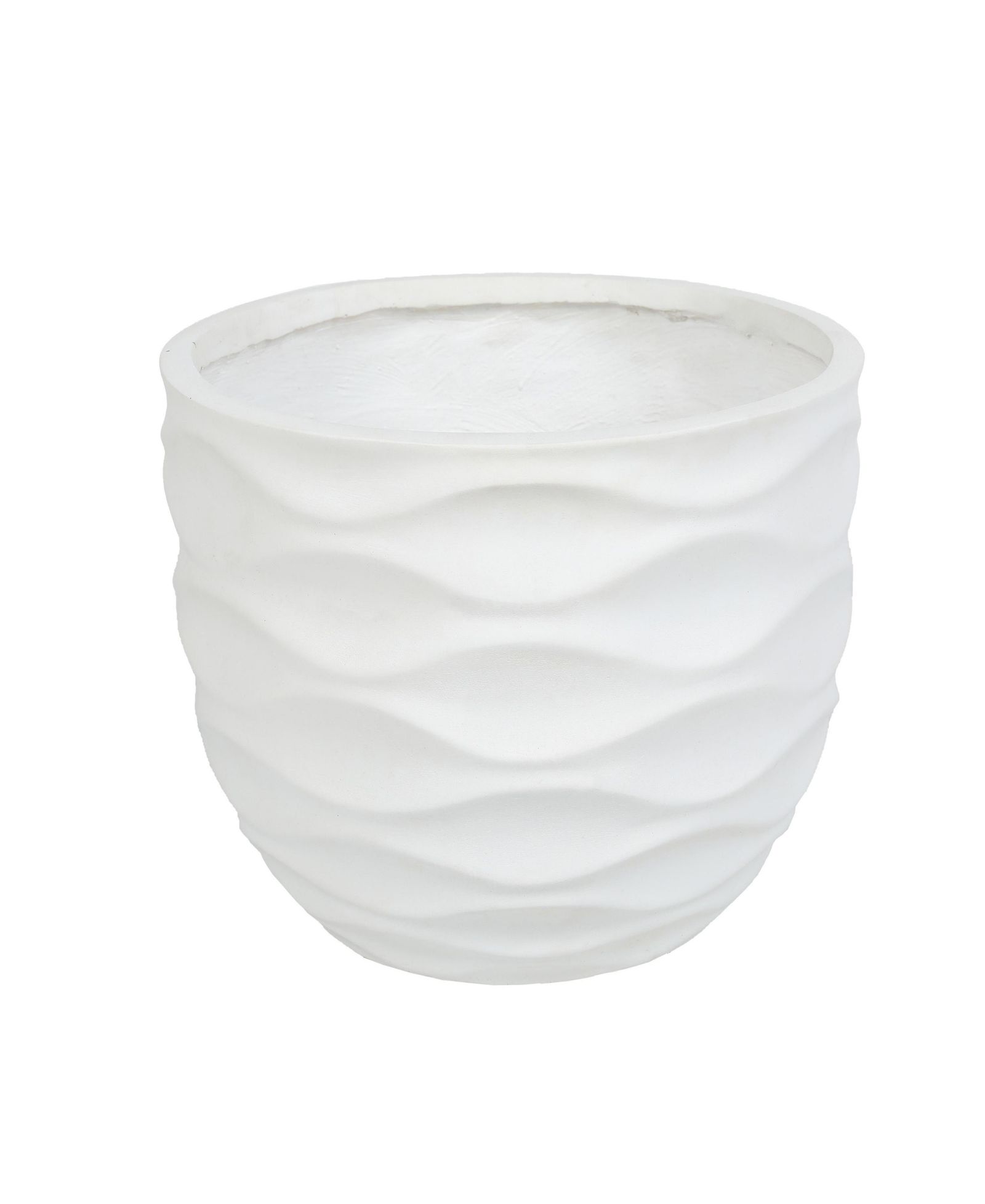 LuxenHome 17.4-Inch Round Waves MgO Planter, White