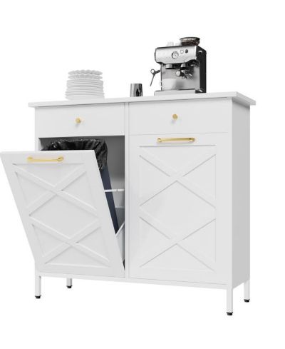 AECOJOY Double Tilt Out Trash Can Cabinet, 20 Gallon Metal Proof Trash Can with 2 Drawers