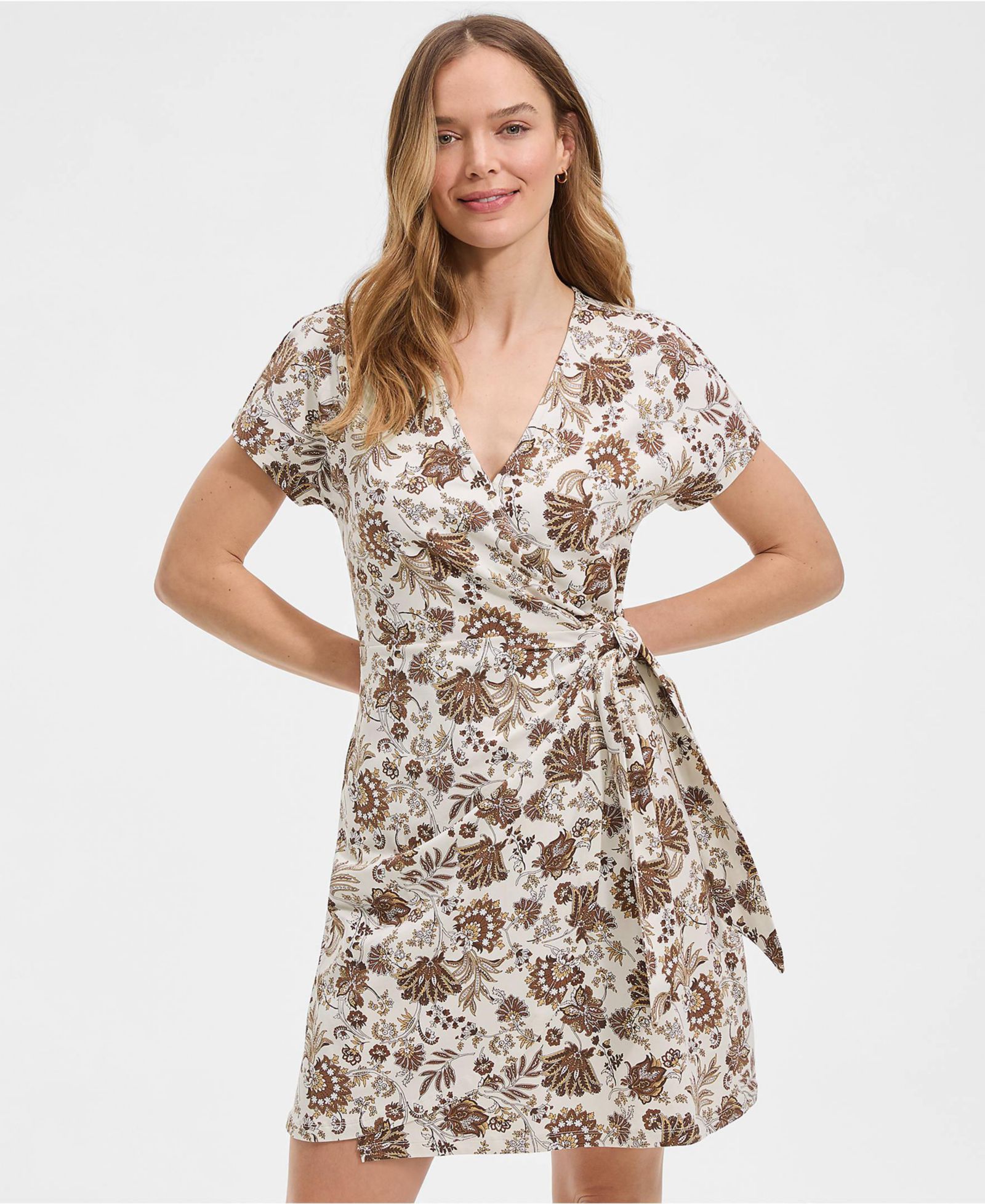 Lands' End Women's Cotton Modal V Neck Mini Wrap Dess