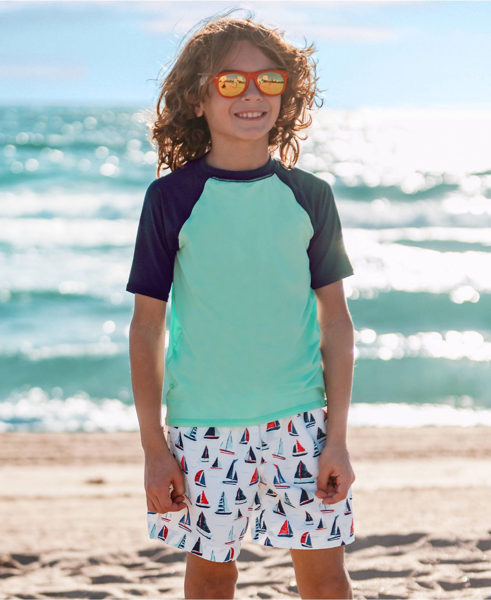 Lands' End Boys Chlorine Resistant 5in Swim Trunks with Mesh Liner
