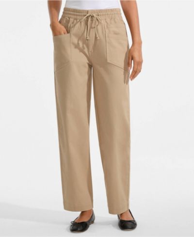 Lands' End Women's Herringbone Chino High Rise Relaxed Straight Drawstring Ankle Pants