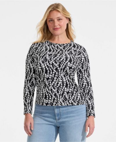 Женская футболка Lands' End Plus Size Long Sleeve Crewneck Garden - Sunshade UPF 50 Quick Dry
