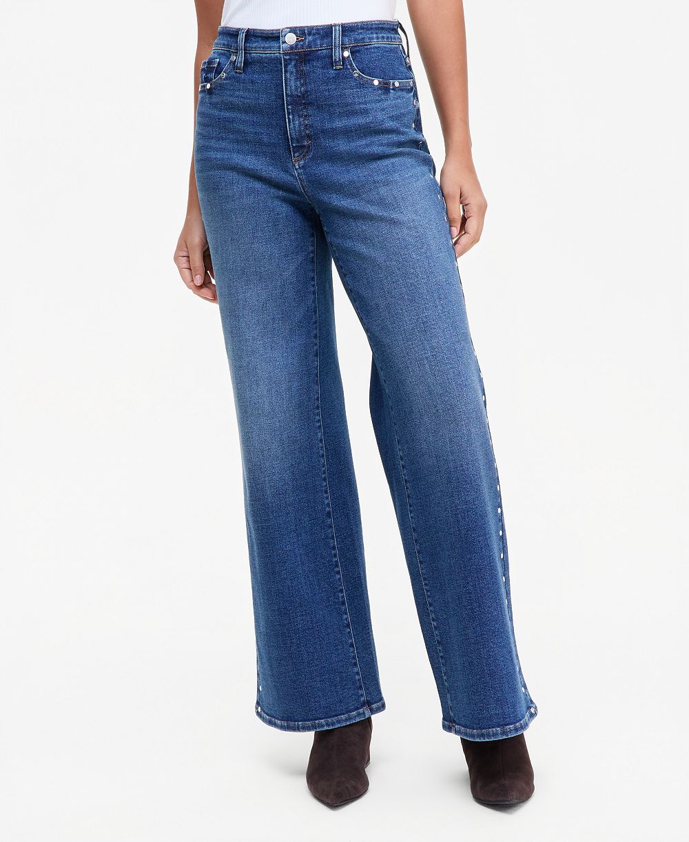 I.N.C. International Concepts Women's High-Rise Wide-Leg Studded Jeans, Macy's Exclusive