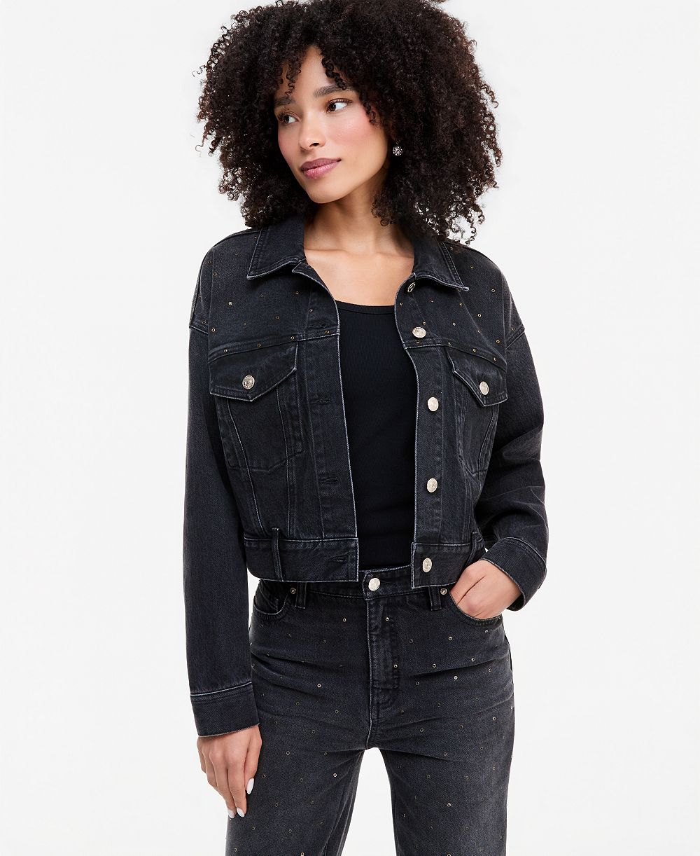 I.N.C. International Concepts Women's Embellished Stud Cropped Trucker Denim Jacket, Macy's Exclusive