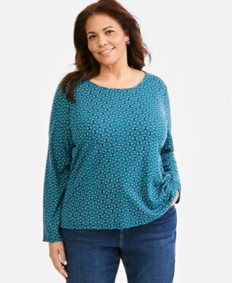 Style & Co Plus Printed Long-Sleeve Scoop-Neck Top, Macy's Exclusive