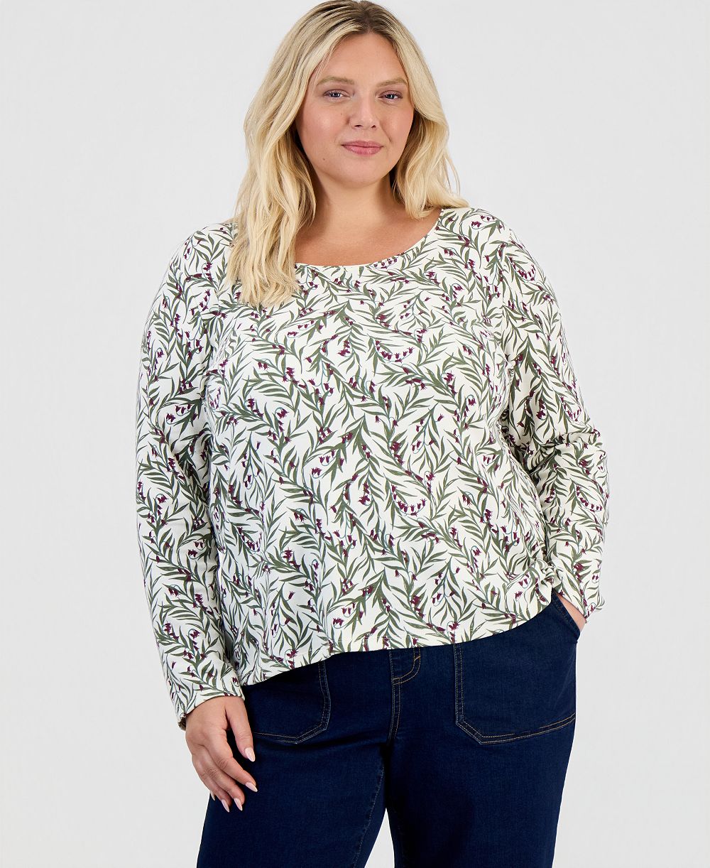 Style & Co Plus Size Топ с длинным рукавом и вырезом Scoop-Neck