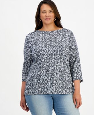 Style & Co Plus Size Printed 3/4 Sleeve Boat-Neck Top, Macy's Exclusive