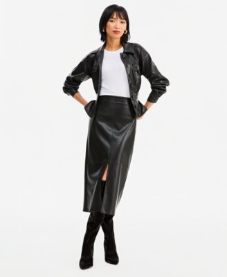 Женская юбка-карандаш I.N.C. International Concepts High-Waisted Front Slit Faux-Leather Midi