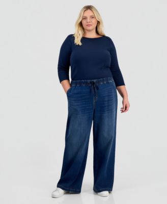 Style & Co Plus Size High-Rise Pull-On Wide-Leg Jeans, Macy's Exclusive