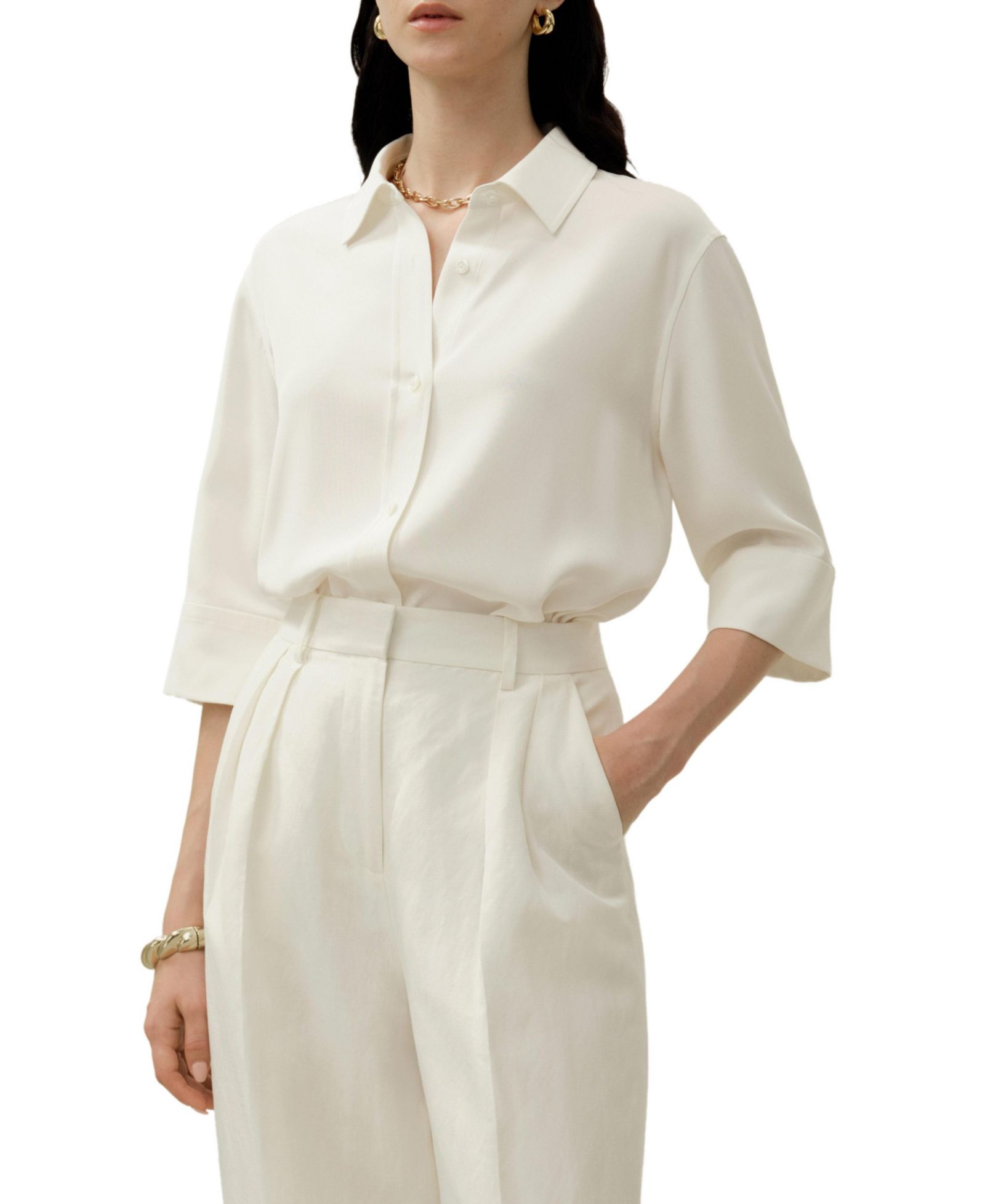 LILYSILK Women's Heavy Silk Crepe Relaxed Half-Sleeve Shirt
