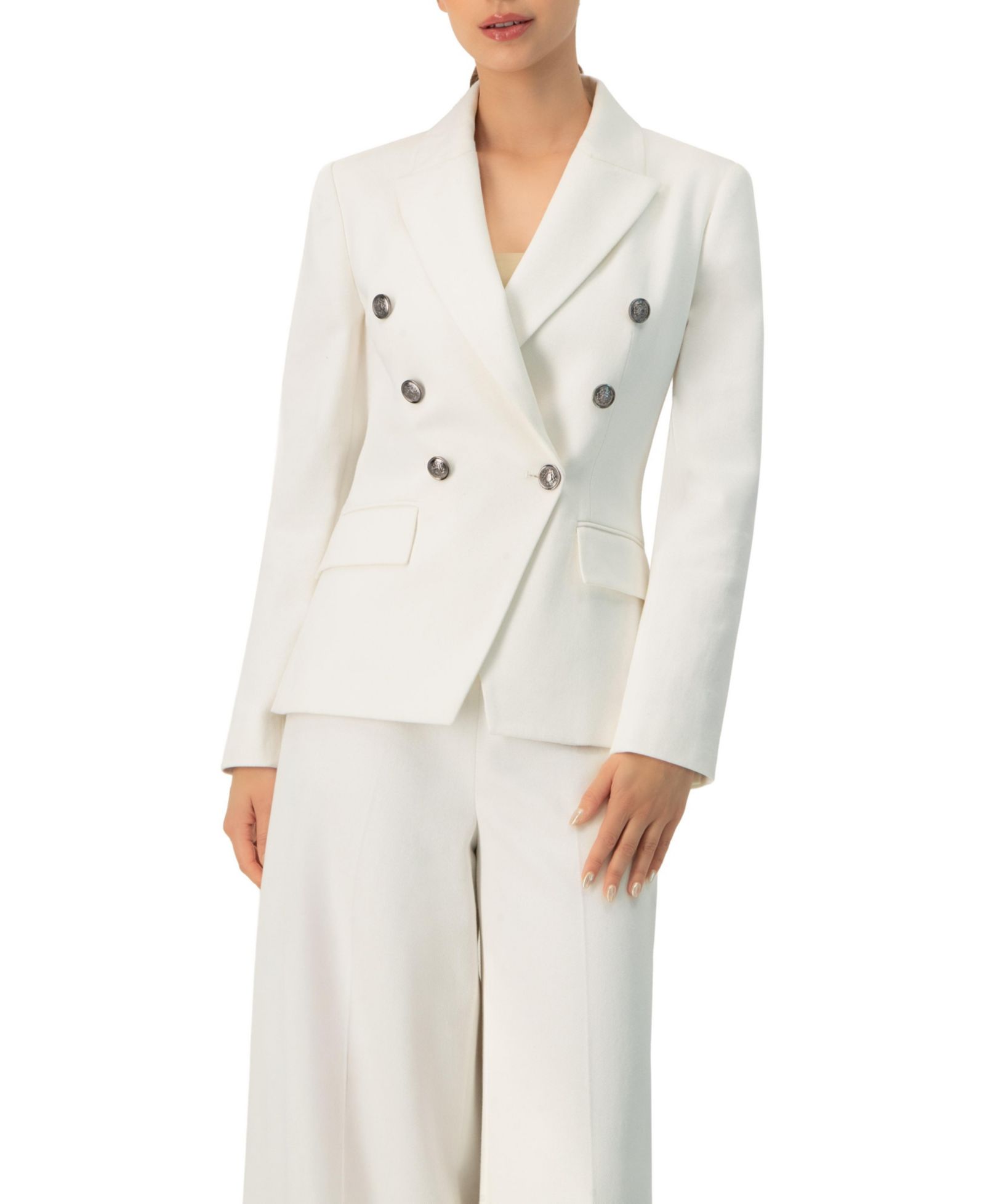 Ivonne Women's Double-Breasted Blazer with Flap Pockets