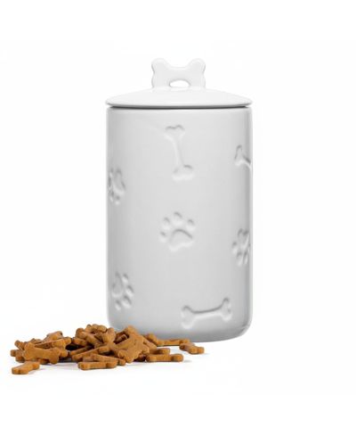 ARONKL Ceramic Pet Treat Jar Airtight Large Food Storage Farmhouse Style with Lid