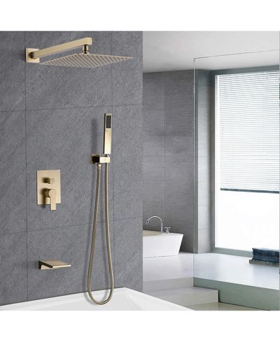 BUSDAYS Brushed Luxury Shower System, Rain Shower Head and Handheld Combo, Wall Mounted with Valve