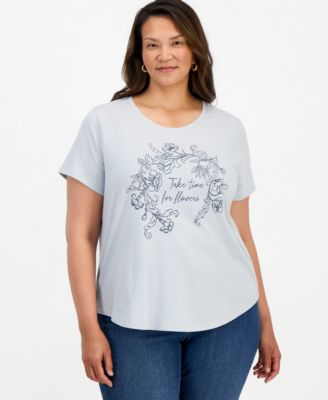Style & Co Plus Size Printed Short-Sleeve Crewneck Tee, Macy's Exclusive