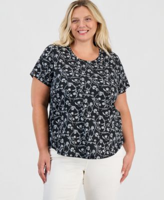 Style & Co Plus Printed Short-Sleeve Crewneck Tee, Macy's Exclusive