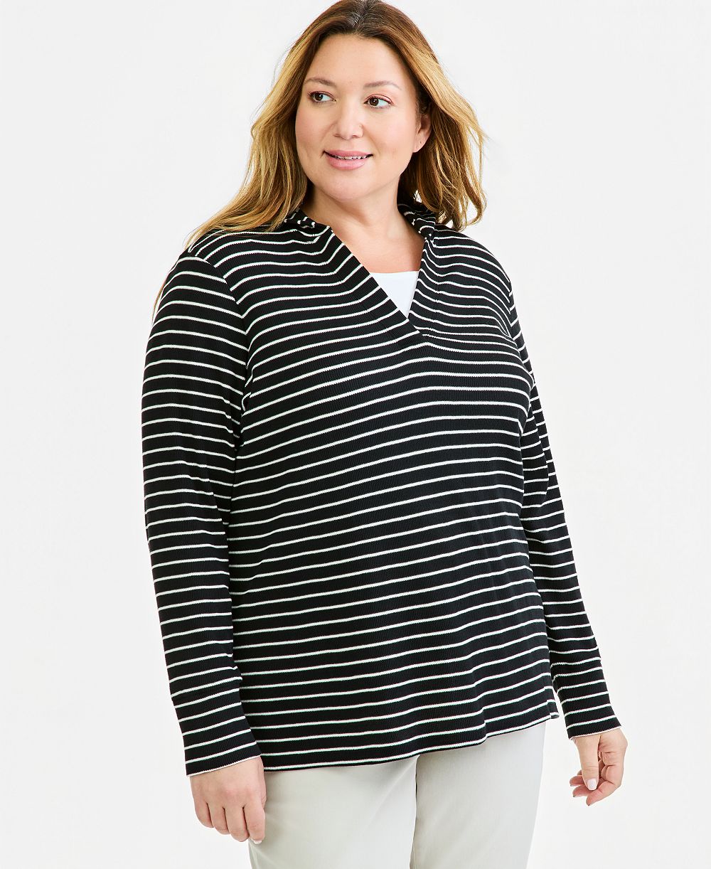 Style & Co Plus Striped Waffle Hoodie, Macy's Exclusive