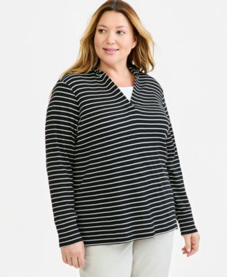 Style & Co Plus Striped Waffle Hoodie, Macy's Exclusive