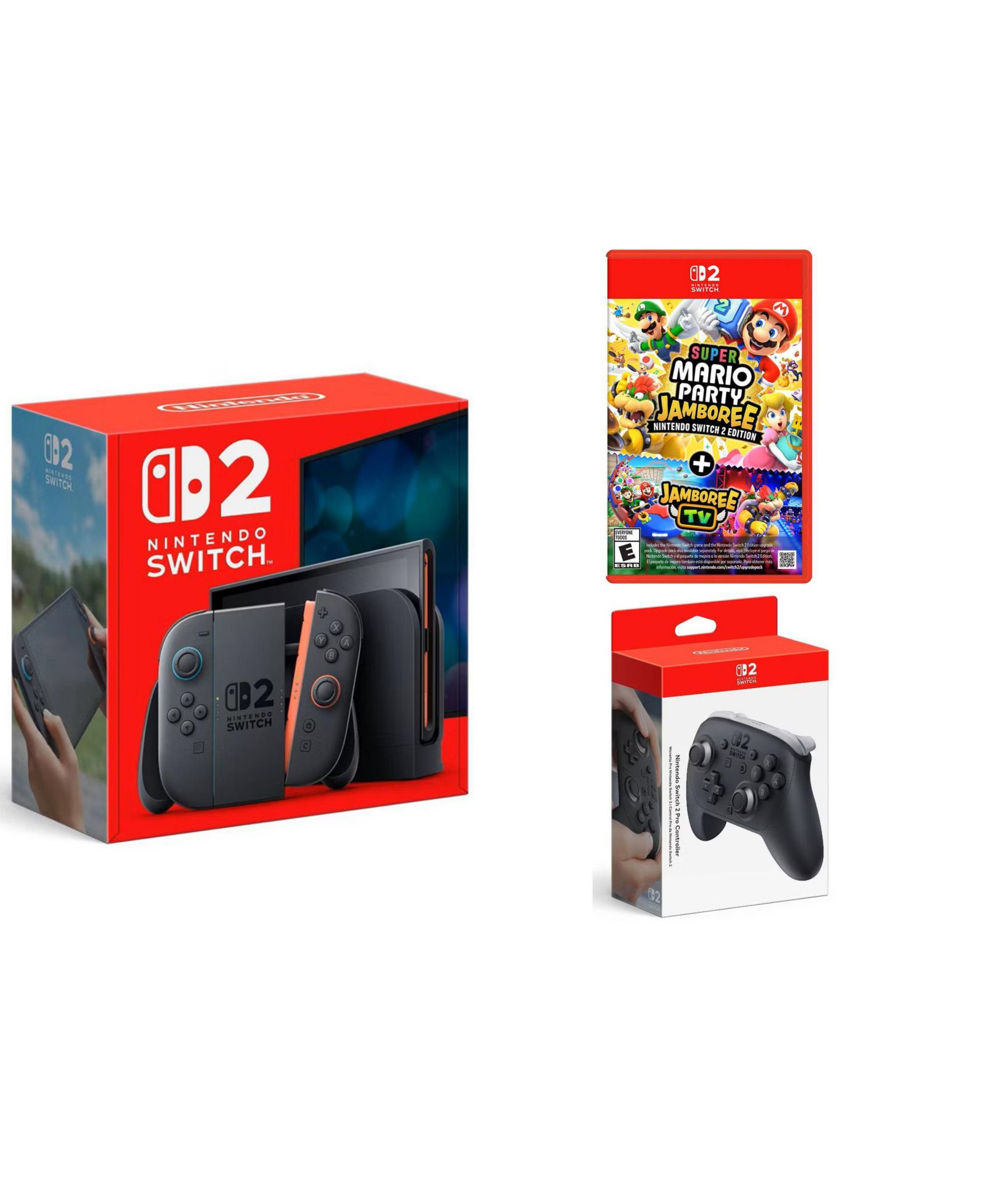 Nintendo Switch 2 с контроллером Pro и игрой Super Mario Party Jamboree