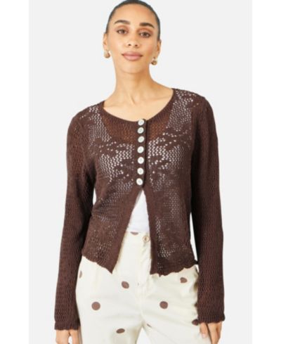 Yumi Women's Flower Crochet Button Up Cardigan