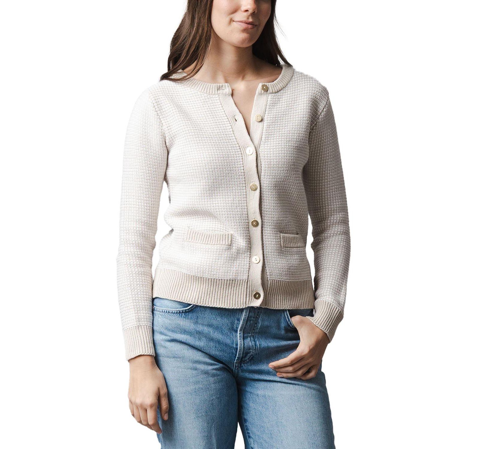 Hope and Henry Women's Organic Tweed Stitch Sweater Cardigan