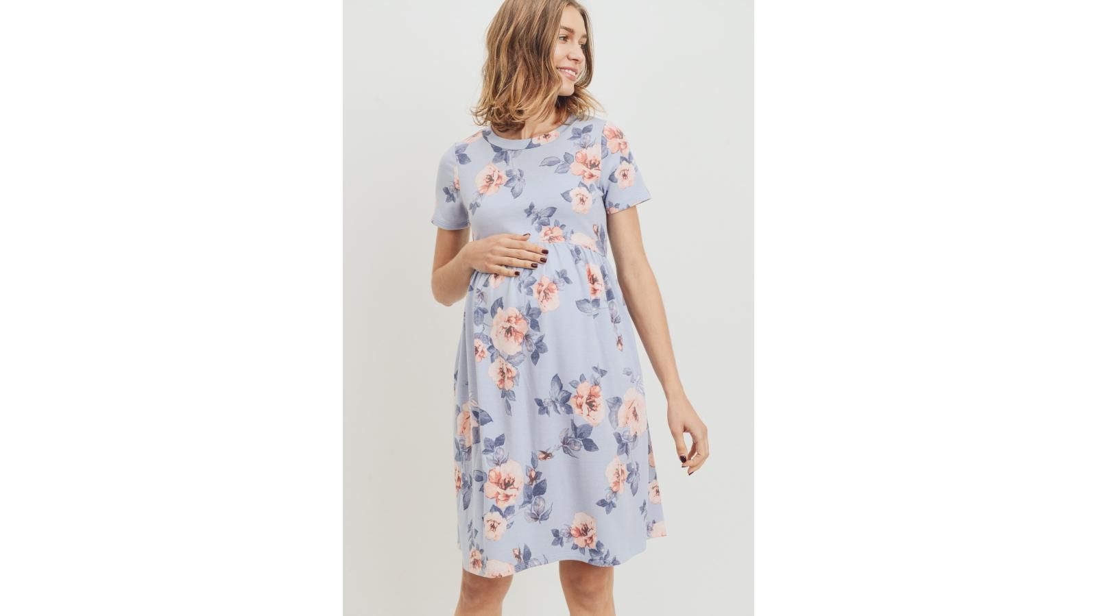 Платье Hello Miz Maternity Floral Print Empire Waist Short Sleeve Knit Dress with Pockets