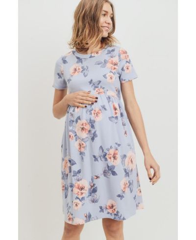 Платье Hello Miz Maternity Floral Print Empire Waist Short Sleeve Knit Dress with Pockets