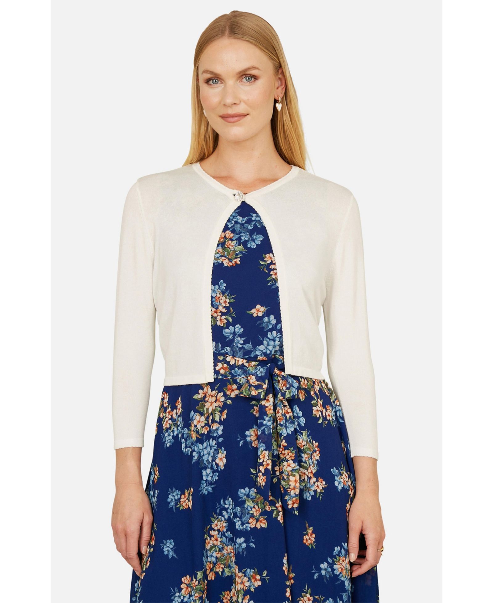 Yumi Women's Diamante Button Cropped Cardigan