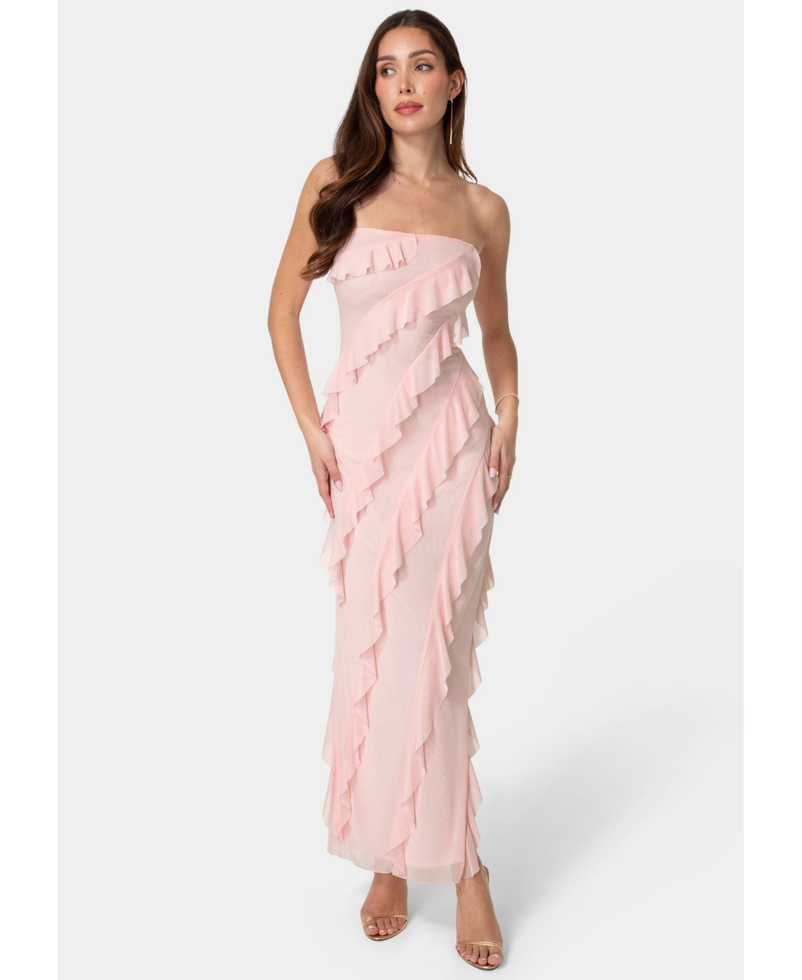 Женское платье Bebe Strapless Mesh Ruffle