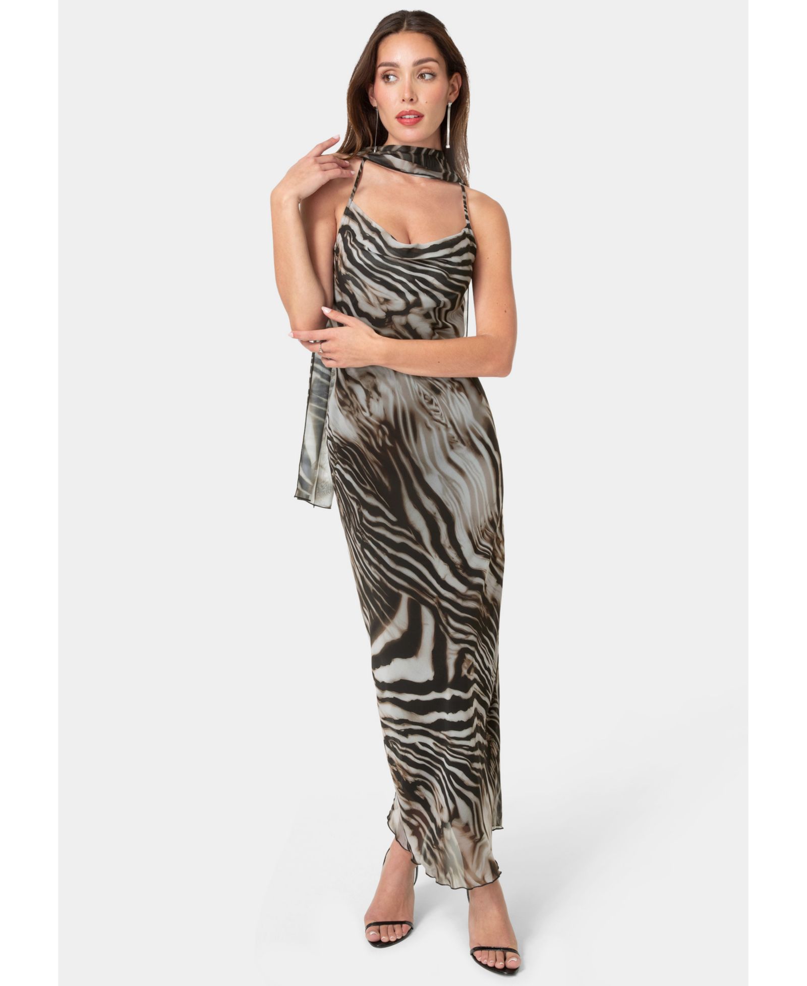 Женское платье Bebe Printed Chiffon Cowl Maxi