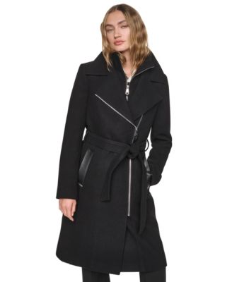 Женское шерстяное пальто DKNY с поясом и нагрудником