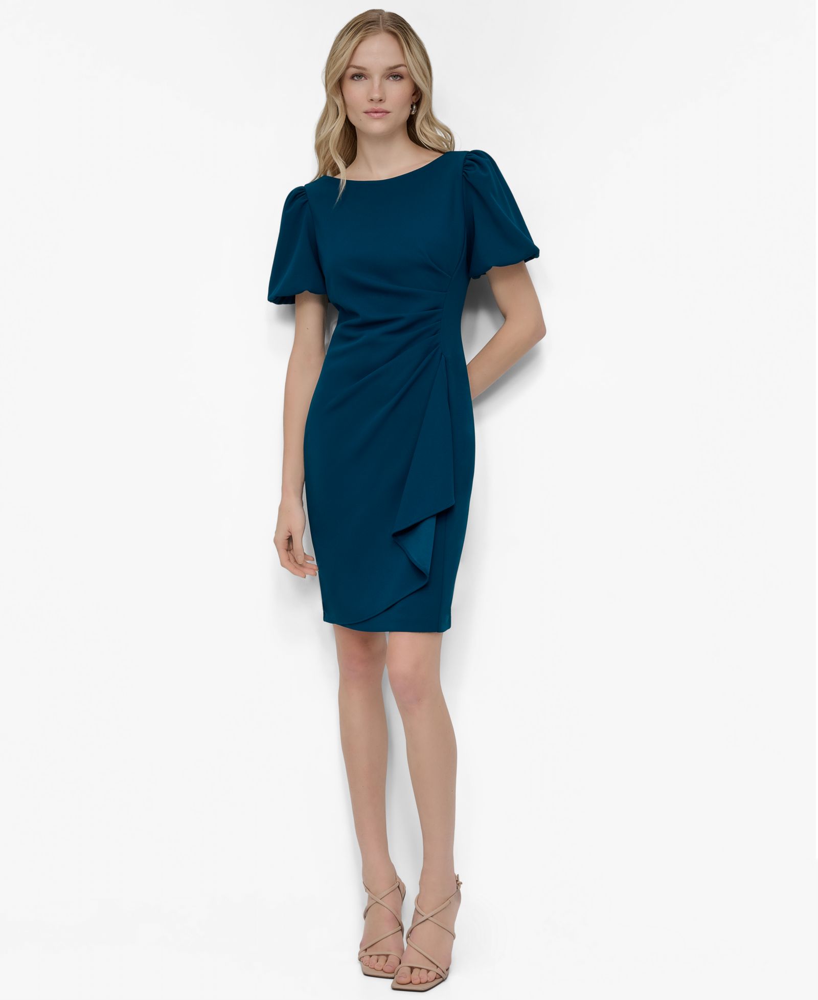 DKNY Женское платье-футляр DKNY Bubble-Sleeve Scuba Crepe Ruched Sheath Dress