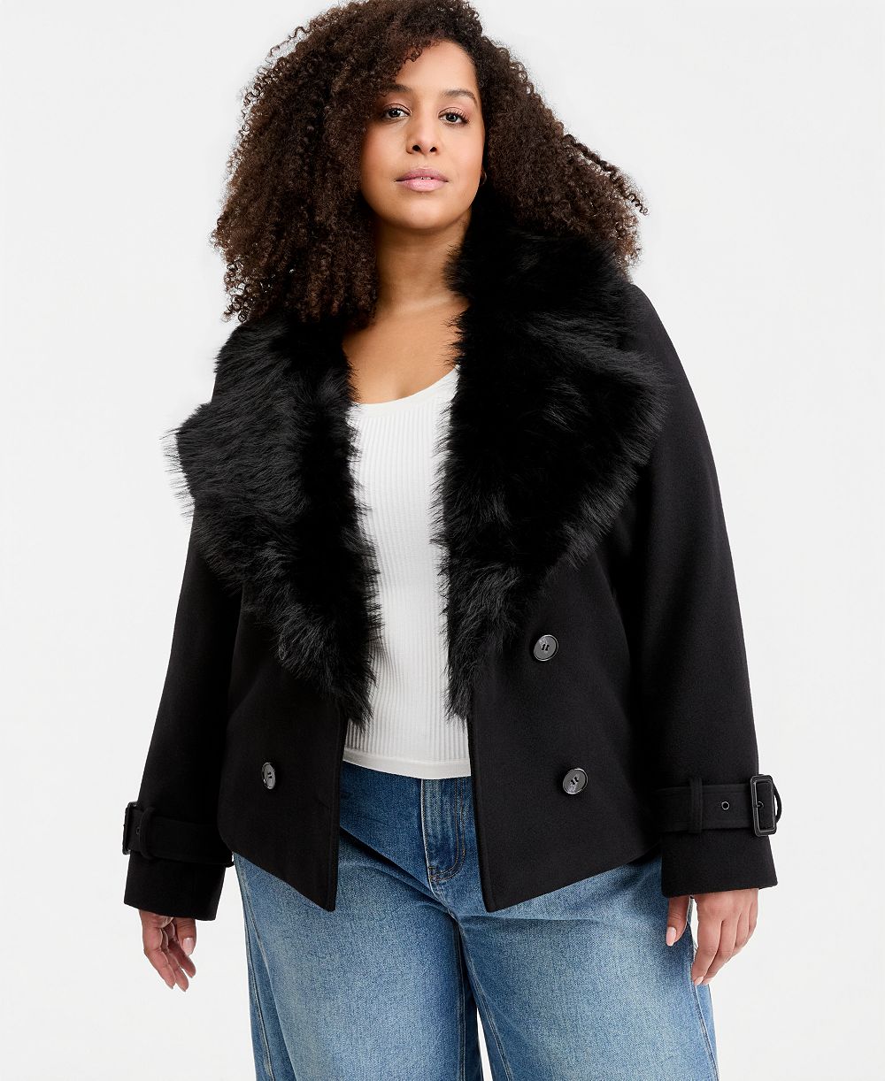 Maralyn & Me Plus Size Faux-Fur-Collar Peacoat