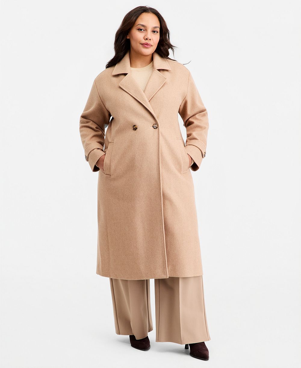 Jou Jou Women's Plus Size Double-Breasted Patch-Pocket Maxi Coat