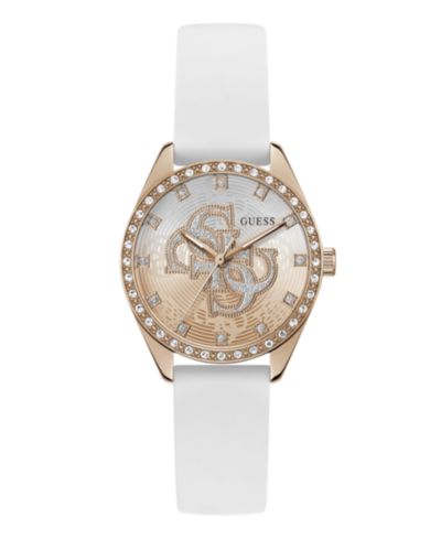 Женские часы GUESS Glitz, розовое золото, нержавеющая сталь, белый розовый силикон, 34mm
