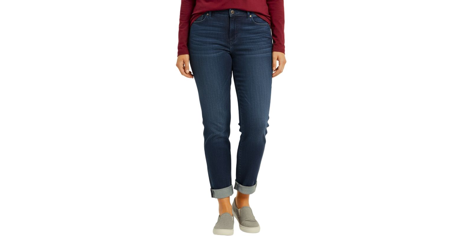 SLINK Jeans Women's Mid Rise Boyfriend Rolled Denim Jeans