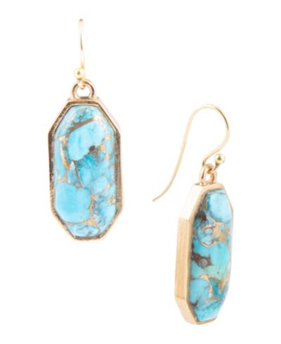 Серьги Barse Dolce Teal Blue Turquoise Matrix Golden Drop