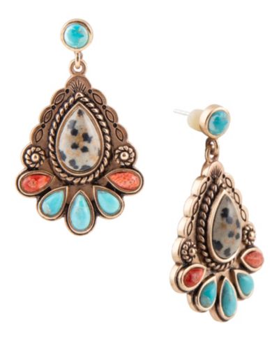 Barse Dalmatian Jasper Colorful Golden Drop Earrings
