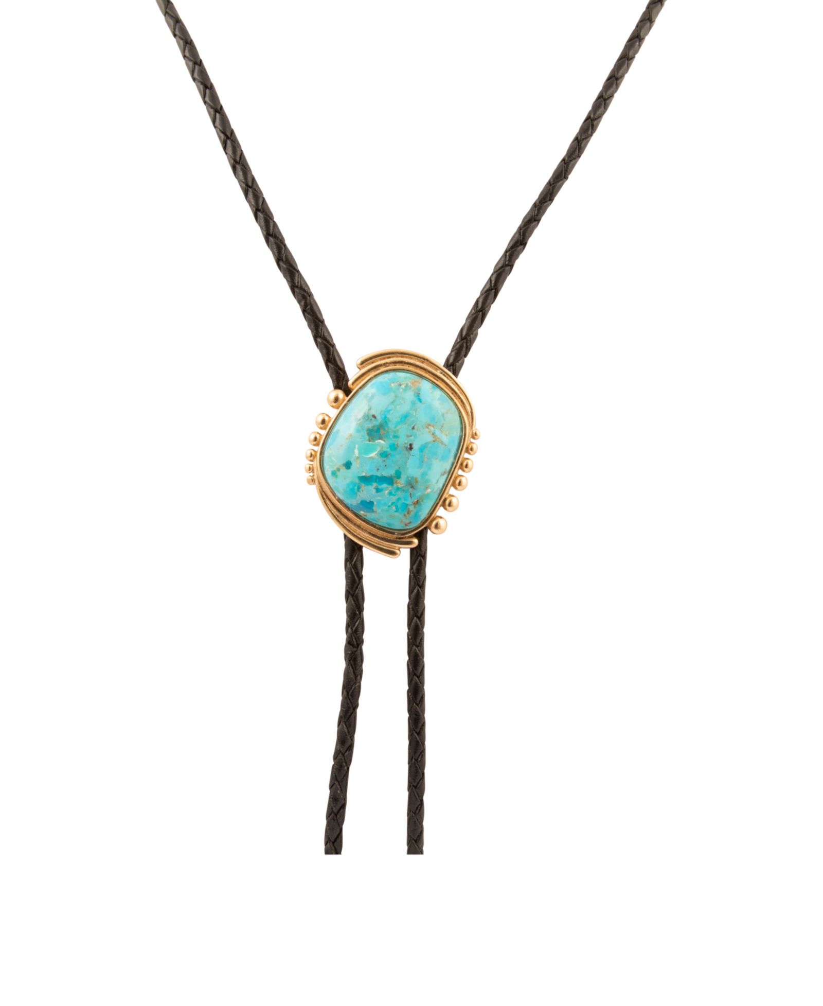 Ожерелье Barse Rawlins Blue Turquoise Black Leather Golden Bolo Necklace
